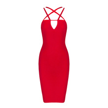 Rayon Red Black Spaghetti Strap Cross Front Small V Neck New Arrival 2016 Sexy Women's Knitted Elastic HL Bodycon Bandage Dress 2024 - buy cheap