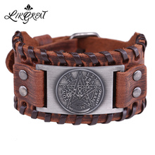 LIKGREAT-pulsera de cuero con cuentas de pentagrama redondas para hombre, brazalete de cuero ajustable, Punk, joyería 2024 - compra barato