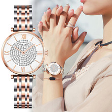 Relojes de pulsera de diamantes de acero inoxidable para mujer, de lujo, de cuarzo, oro rosa 2024 - compra barato