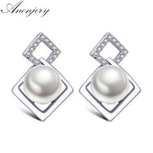 ANENJERY 925 Sterling Silver Cubic Zircon Pearl Square Earrings For Women Wedding Jewelry brincos S-E260 2024 - buy cheap