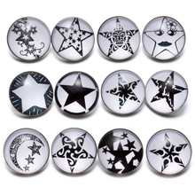 12pcs/lot Black&White Theme Star Pattern 18mm Snap Button Charms For 18mm Snaps Bracelet Snap Jewelry KZ0634 2024 - купить недорого