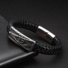 Vintage Charm Genuine Leather Men Male Sporty Bracelets Classic Handmade Braided Stainless Steel Chain Link Cuff Bangles 2024 - buy cheap