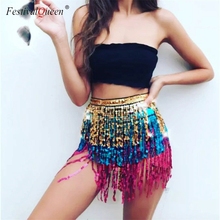 FestivalQueen 2018 новая бандажная юбка с бахромой и блестками, женские летние пляжные Сексуальные вечерние короткие мини-юбки с высокой талией 2024 - купить недорого