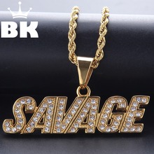THE BLING KING Custom Savage Necklace Hip Hop Full Iced Out Cubic Zirconia gold sliver CZ Stone 2024 - buy cheap