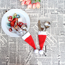 Рождественские шапки держатель столовых приборов вилка ложка Карманный Рождественский Декор сумка посуда нож, вилка, набор симпатичная Рождественская шляпа инструмент подарок #15 2024 - купить недорого