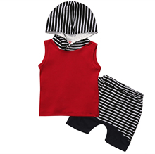 Conjunto de roupas com 2 peças para bebês, camiseta e calça listrada com capuz para meninos e crianças verão 2024 - compre barato