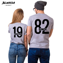 BLWHSA-camisetas grises con estampado de letras, camisetas informales de algodón de manga corta para amantes, Tops de marca para parejas, 1982 2024 - compra barato