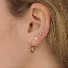 4 Pcs/Set Fashion Women Earrings Farama Palm Five Pointed Star Tassel Eyes Crystal Pendant Gold Earring Set Female Birthday Gift 2024 - buy cheap