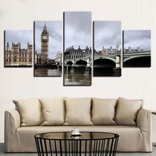 Impresiones en lienzo para decoración del hogar, 5 piezas, Puente del Big Ben de Londres, torre de arte para sala de estar 2024 - compra barato