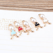 New Design 50pcs/lot Alloy drop oil gold-color Tone Cartoon girls dolls Shape Jewelry Charms diy Necklace/Bracelet pendants 2024 - buy cheap