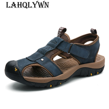 Sandálias masculinas de couro legítimo h306, plus size, sapatos de verão, casual, praia 2024 - compre barato
