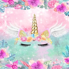 Laeacco Unicorn Photo Background Tropical Flowers Leaves Wings Glitters Newborn Baby Photography Backdrop Birthday Photophone 2024 - buy cheap