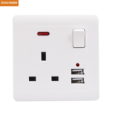 86*86mm Wall Power Socket 13A UK Universal 3 Hole British Standard Switched Outlet 2.1A Dual USB Charger Port LED indicator 2024 - buy cheap