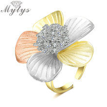 Mytys Three Tone Gold Sand Blast Flower Rig High Quality Cubic Zircon Setting Tricolor Ring Graceful Romantic Wedding Gift R2102 2024 - buy cheap