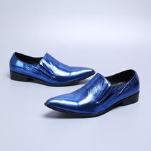Zapatos de vestir de cuero para hombre, calzado formal de punta estrecha y tacón bajo, color azul, para verano, novedad 2024 - compra barato