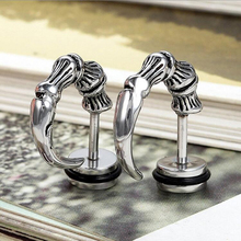 Unisex Women Mens Hip Hop Horn Claw Punk Solid 316L Stainless Steel Stud Earrings Silver Color 2024 - buy cheap