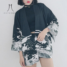 Heydress-Blusa con estampado de estilo japonés, camisa estilo Harajuku vintage con estampado de olas y Dragón de viento, kimono de manga de murciélago japonesa 2024 - compra barato