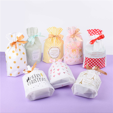 50pcs/lot Gold Dot White Plastic Drawstring Bag with ribbon Candy Bags Birthday Party Wedding Decor Christmas chocolate Gift bag 2024 - buy cheap