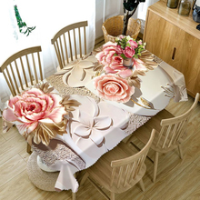 Toalha de mesa retangular e redonda impermeável, toalha de mesa clássica em 3d com estampa de lótus, grossa para casamento 2024 - compre barato