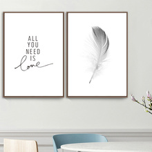 Home Decor Wall Art HD Prints Nordic Style Feather Letter Canvas Painting Modular Pictures for Room Decoration Modern Posters 2024 - buy cheap