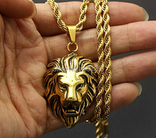 For XMAS Holiday Gifts Jewelry  Vintage Gold Stainless Steel Gothic Biker Lion Head Pendant Necklace 24" Rope Chain 2024 - buy cheap