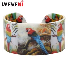 WEVENI Fab Design Love Wide Shine Print Parrot Bird Bracelets Bangles Acrylic Jewelry For Women New Fashion Animal Accessories 2024 - buy cheap