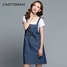 New Summer Style Women Dresses Plus Size Casual Loose Solid Pockets Strap Jeans For Females Button Slim Vest Denim One-Piece 2024 - buy cheap