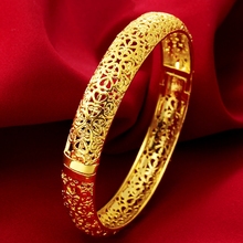 Wedding Bangle Yellow Gold Filled Womens Bangle Openable Bracelet Heart Patterned Jewelry Gift 2024 - buy cheap