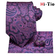 Men Tie Silk Necktie Floral Purple Ties Gift for Wedding Party Business Luxury Neck Tie Hanky Cufflinks Set 8.5cm Hi-Tie C-3192 2024 - buy cheap