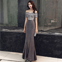 Длинное вечернее платье с блестками для женщин, элегантное вечернее платье с одним плечом 2024 - купить недорого