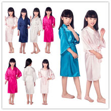 Bata de baño de seda satinada para novia y niña, Kimono corto de color liso, de noche, a la moda 2024 - compra barato