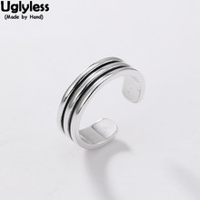 Uglyless 100% Real 925 Sterling Silver Handmade Stripe Finger Rings for Women Simple Fashion Wide Ring Female Fine Jewelry Bijou 2024 - buy cheap