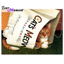 Ever Moment Diamond Painting 5D DIY Cat In Bag Decor Handmade Picture Of Rhinestone Full Square Drill Diamond Embroidery ASF1578 2024 - buy cheap