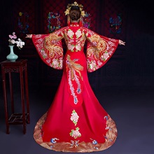 Vestido de casamento tradicional chinês manga longa, vestido de noite com bordado phoenix, cheongsam, qipao, tradicional da china 2024 - compre barato