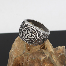 Anel nórdico de nó viking, anel escandinavo de aço inoxidável com amuleto viking com bolsa de presente 2024 - compre barato
