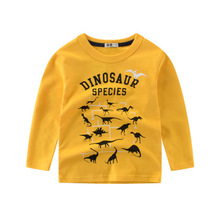 Camiseta estampa de dinossauros para meninos, camiseta de algodão puro ocidental para crianças de 5 a 10 anos outono 2019 2024 - compre barato