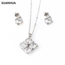 Xuanhua conjuntos de joias de aço inoxidável, colar de cristal e brincos, joias fashion para casamento, acessórios para mulheres 2024 - compre barato