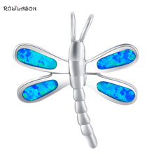 Wholesale Retail Dragonfly Blue Fire Opal Silver Stamped fashion jewelry Necklace Pendants OP494 2024 - buy cheap