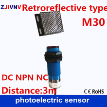Sensor fotoelétrico/fotocélula m30, interruptor com placa refletora para espelho, distância de 3 m, npn nc dc 2024 - compre barato