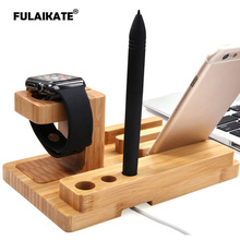 Fulaikate suporte de madeira de bambu para iphone 7 plus, mesa de suporte para apple watch, todos os tablets, pc, estação de encaixe para telefone celular 2024 - compre barato