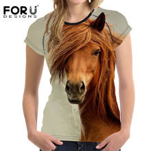 FORUDESIGNS Vintage Women Summer Basic T Shirt 3D Horse Animal Woman Tops Casual Short Sleeved Female Shirts For Girls Feminine 2024 - buy cheap