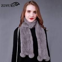 ZDFURS * новый высококачественный натуральный женский шарф из меха кролика Рекс, шарфы из натурального кроличьего меха, длинный шарф, теплый меховой глушитель 2024 - купить недорого
