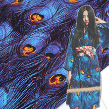 European and American style retro blue peacock feathers, cotton printed fabric micro elastic satin fabric Free Shipping 2024 - buy cheap