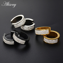 Alisouy 1Pair 7/9/16mm wide Punk Men Women Stainless Steel Hoop Earrings With Crystal CZ Gold Steel Round Hoop Huggie Earrings 2024 - buy cheap