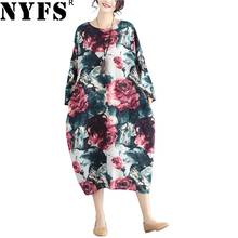 NYFS 2020 New Spring Autumn Wome dress Vintage Cotton Linen Loose Printing long dress Women Dress Vestidos Robe Dresses 2024 - buy cheap
