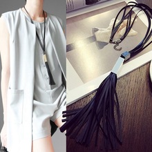 New Black Leather Tassel Necklaces 2017 Women Fashion Metal Pendants Long Sweater Chain Colar Feminino Collier Femme Bijoux 2024 - buy cheap