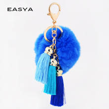 EASYA 2017 Fashion Fur Pom Pom Ball Keychain Jewelry Popular Handbag Tassel Keychain Bag Charm Key Ring Holder 2024 - buy cheap