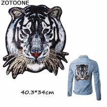 Zotoone patches bordados estilo tigre lantejoulas, adesivos para costura em roupas da moda, tecido diy, aplique para camiseta e 2024 - compre barato