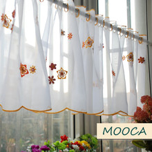 Cor alaranjada flor bordada cortina de cozinha terminou cortina de cozinha curta branca cafe cortina 40x180cm 2024 - compre barato