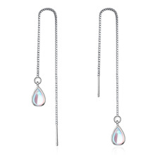 New Fashion 925 Sterling Silver Moonstone Water Drop Ladies' Long Tassel Earrings For Women Ear Chain Gift Drop Shipping 2024 - buy cheap